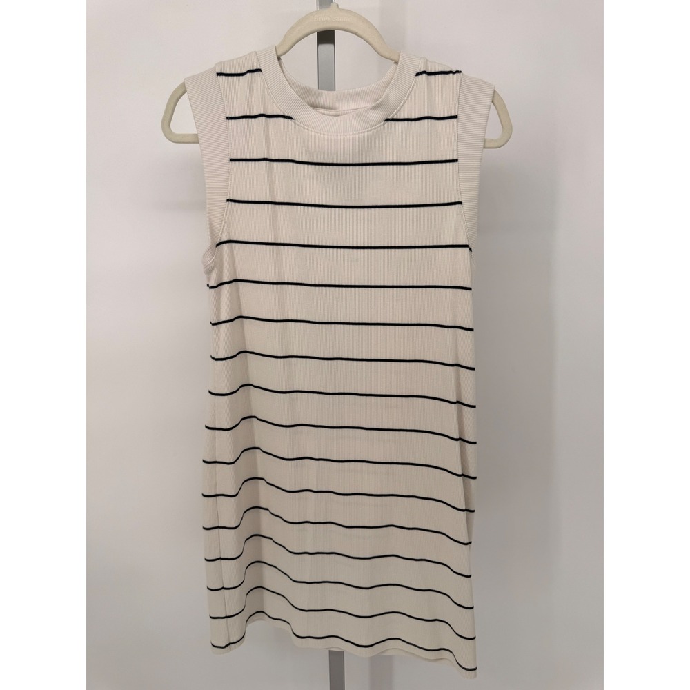 A New Day Womens Cream Navy Blue Striped Ribbed Sleeveless Mini Dress Medium